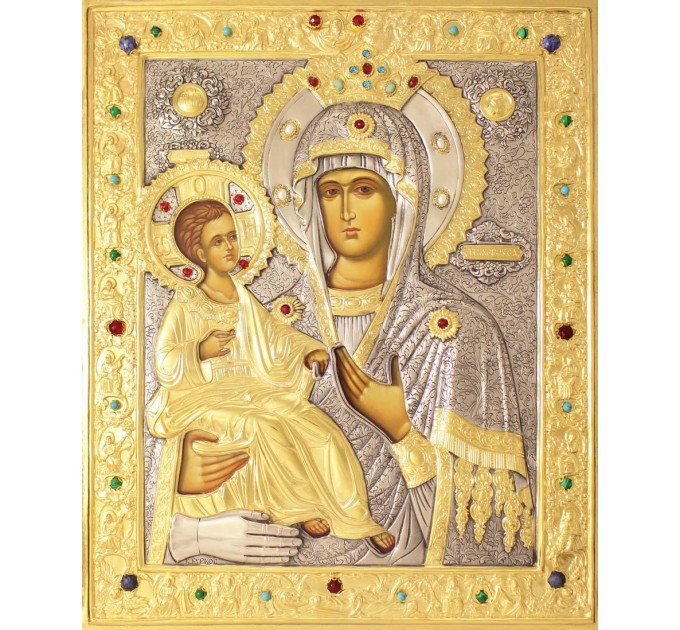 Икона Божией Матери "Троеручица Афонская" в посеребренной ризе (окладе), Р-240.7