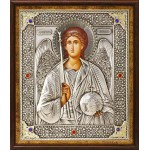 Икона Святого Архангела Михаила в посеребренной ризе (окладе) в киоте, Р-244.2К