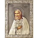 Икона святого преподобного батюшки Серафима Саровского | Посеребренный оклад (риза) | Р-261
