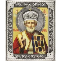 Посеребренный оклад (Икона СВЯТОГО НИКОЛАЯ ЧУДОТВОРЦА АРХИЕПИСКОПА МИРЛИКИЙСКОГО), Р-58-УЛН (09000)