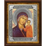 Посеребренный оклад (Икона БОЖИЕЙ МАТЕРИ "КАЗАНСКАЯ") в киоте, Р-58-УЛКН (01019)