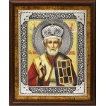 Посеребренный оклад (Икона СВЯТОГО НИКОЛАЯ ЧУДОТВОРЦА АРХИЕПИСКОПА МИРЛИКИЙСКОГО) в киоте, Р-58-УЛКН (09000)