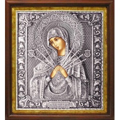Икона Божией Матери "Семистрельная" в посеребренной ризе (окладе), Р-63К