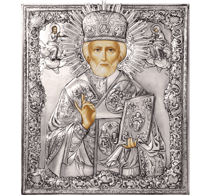 Николай, свт. Мирликийский, чудотв., в посеребренной ризе (окладе), Р-65