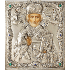 Николай, свт. Мирликийский, чудотв., в посеребренной ризе (окладе), Р-65.6