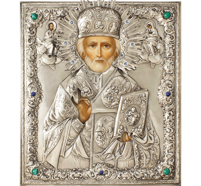 Николай, свт. Мирликийский, чудотв., в посеребренной ризе (окладе), Р-65.6