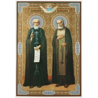 Икона 30х40 Сергий Радонежский и Серафим Саровский, оргалит