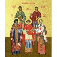 Икона "Святые целители и чудотворцы" с золочением поталью, 08СВ4-УЛ
