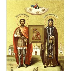 Икона "Дмитрий Донской и Евфросиния Московская", свв. блгвв. кн. и кнг., с золочением поталью, 09038-УЛ