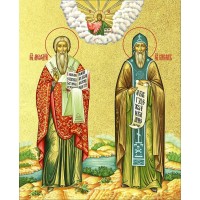 Икона "Кирилл и Мефодий", свв. равноапп., учители словенские, с золочением поталью, 09057-УЛ